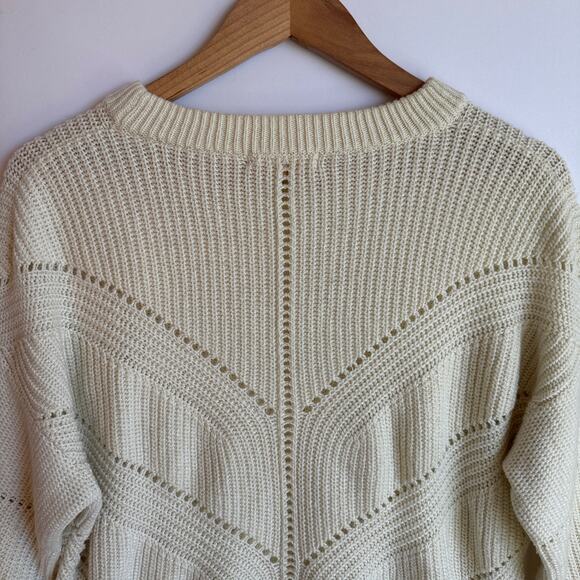 Marine Layer Olivia Crewneck Sweater in Cream White Medium Pointelle Knit - Picture 8 of 15